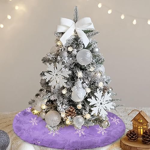 Miniatura 10 de Sofevaim Mini falda de árbol de Navidad de piel sintética rosa, 15 pulgadas, miniatura de felpa esponjosa, decoración de Navidad nevada, alfombra de