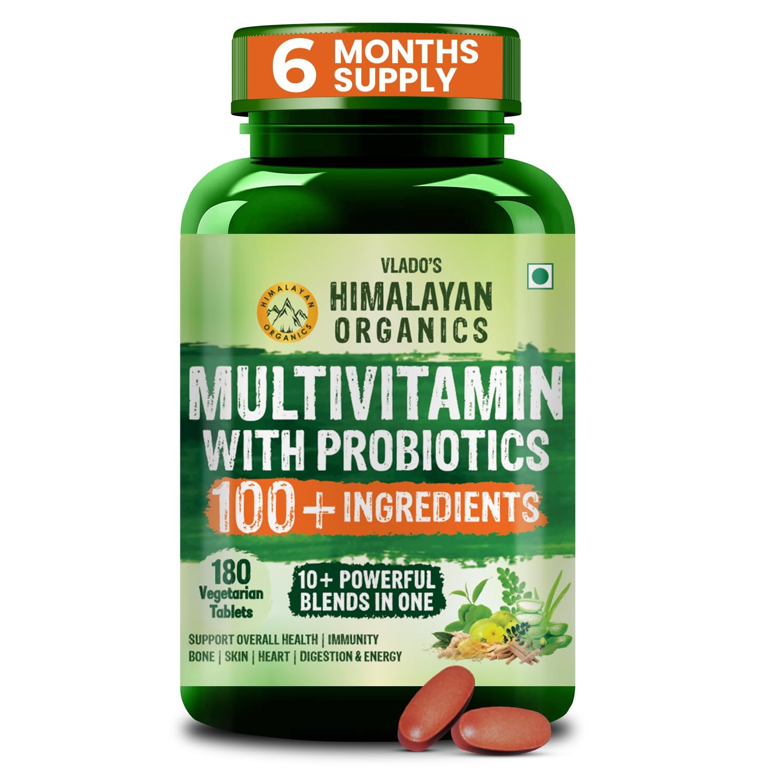 Vlado’s Himalayan Organics Multivitamin With Probiotics - 60 Ingredients Supplement For Men And Women | Vitamin C, D, E, B3, B5, B12, Zinc, Magnesium, Giloy & Biotin | Good For Bone & Joint Support | Gut health - 180 Veg Tablets-image-48