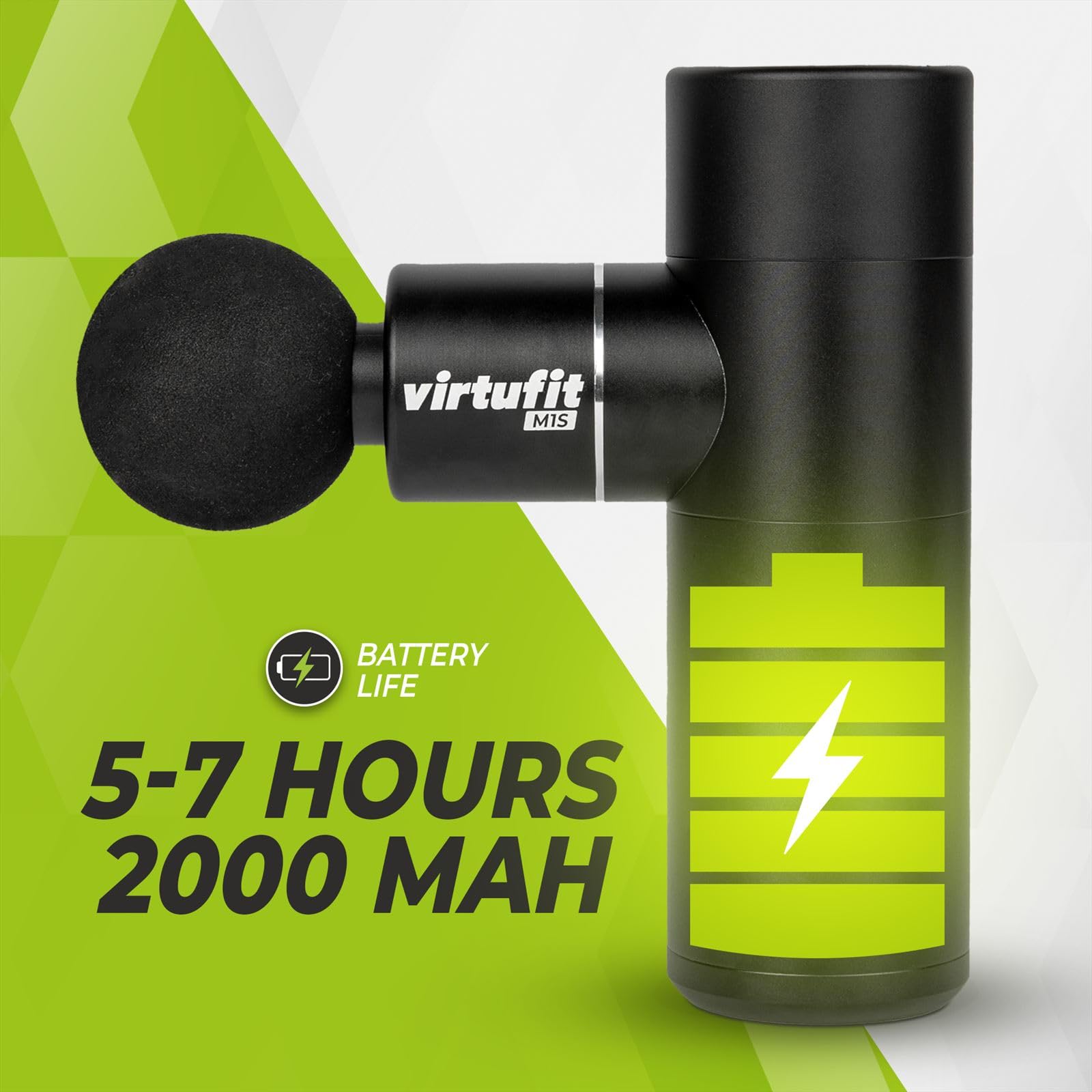 VirtuFit M1s Mini Massagepistole - 4 Aufsätze - Wiederaufladbar - Muskelmassage - Kabellos - Inklusive Aufbewahrungskoffer - Professionell