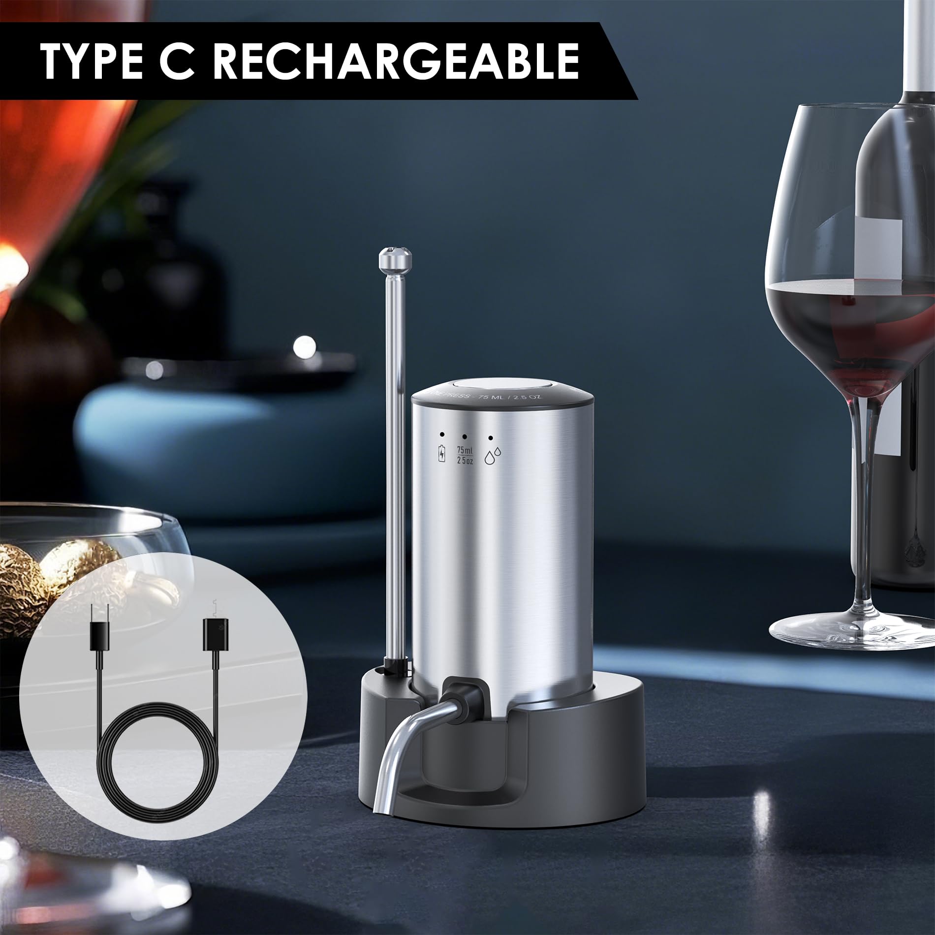 Aireador de vino eléctrico/Vertedor con control de porción
