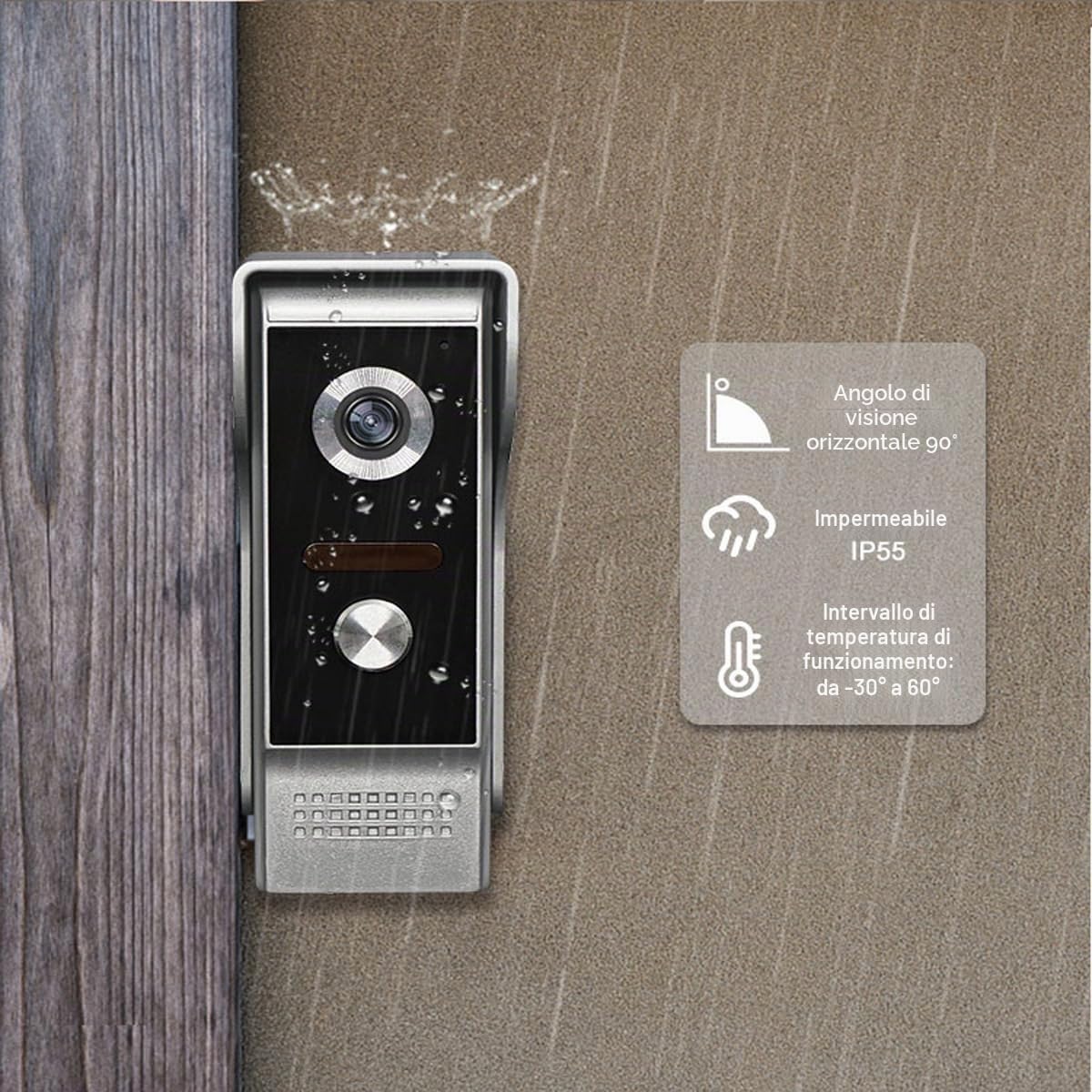 Interfono Video Cablato, Collegato A 4 Fili, Monitor Dotato Di Schermo Lcd Tft Da 7", Telecamera Per Visione Notturna Impermeabile, Sblocco Porta Di Monitoraggio, Audio Video Bidirezionale