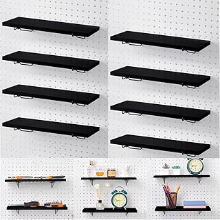 Qunclay 8 Pack Pegboard Shelf Set Wooden Pegboard Shelves with Metal Brackets Hook Wall Pegboard Shelving Heavy Duty Pegboard Shelf Pegboard Accessories for Crafts Home Office Garage Workbench (Black)