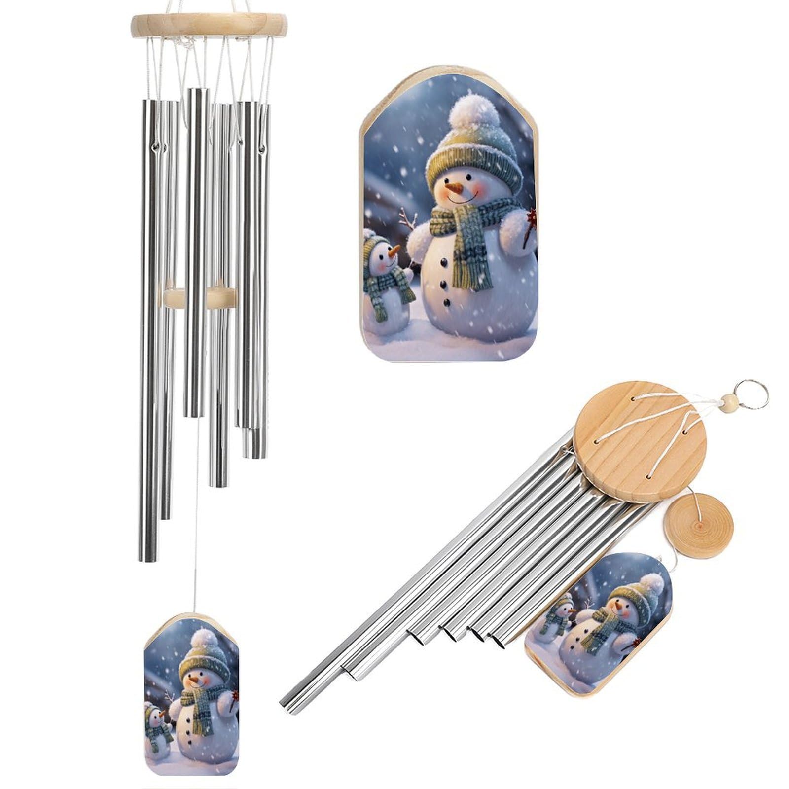 Carillon éolien bonhomme de neige en aluminium au son profond pour embellir votre jardin