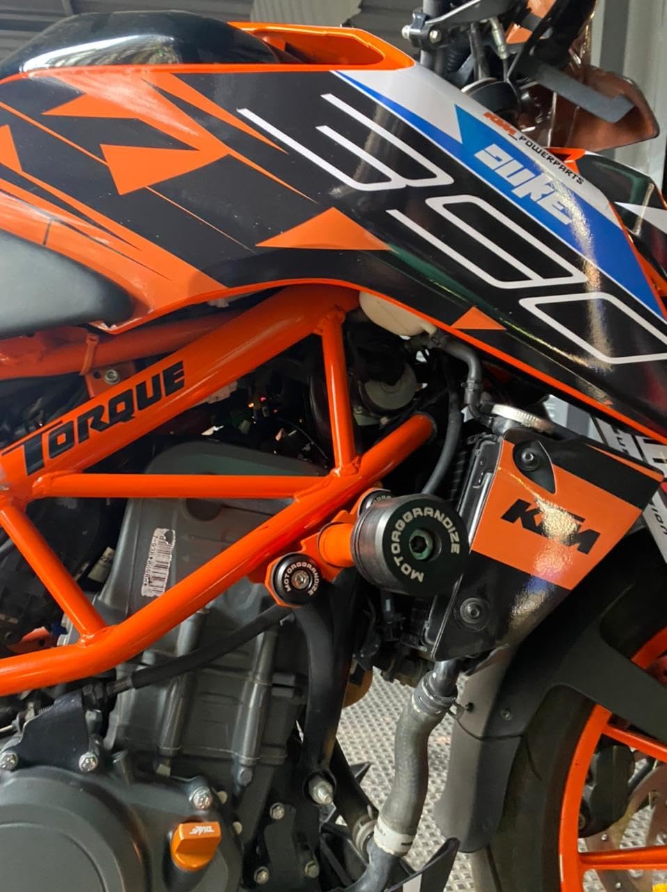 Motoaggrandize Frame Sliders | Crash Protectors for KTM Duke 125 | 200 | 250 | 390 [Gen 1 and Gen 2 only] | Colour: Orange | Black