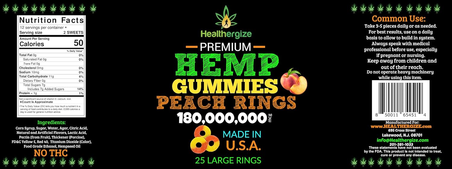 2PACK Hemp Gummies-Fresh Delicious Gummy Peach-for Sleep, Calm and Relax, Back-Premium Hemp Oil Gummy Edibles, Natural Hemp Party-Made in USA