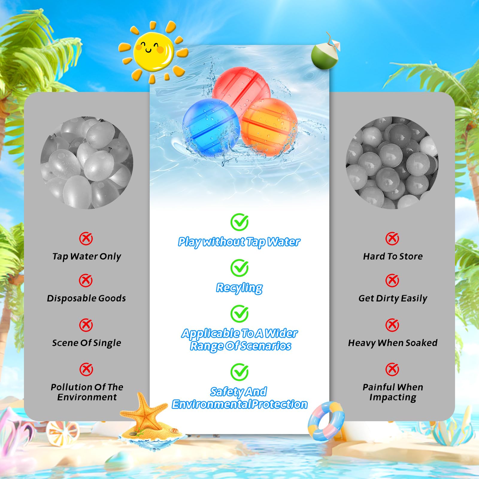 Reusable Water Balloons for Kids Water Bombs Splash Balls for Pool Water Bomb for Summer Garden Pool Beach Outdoor Toys Fun Party Games Water Toys - Image 3