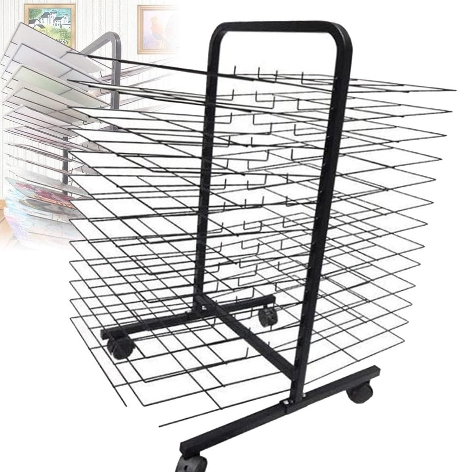 Aioneer Mobile Paint Drying Rack, Art Drying Rack For Classroom, 26/38/50 Removable Shelves, Canvas Rack Art Storage Painting Drying Rack With Wheels, Stack Rack For Drawings,26 Layers