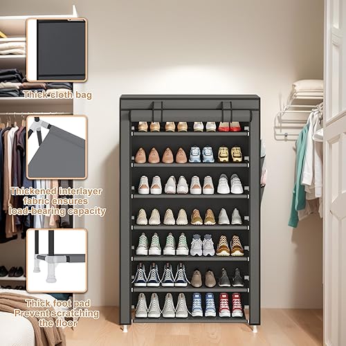 Miniatura 6 de Laiensia Organizador vertical de zapatos de 7 niveles, organizador de almacenamiento de zapatos que ahorra espacio, estante de zapatos de cubierta
