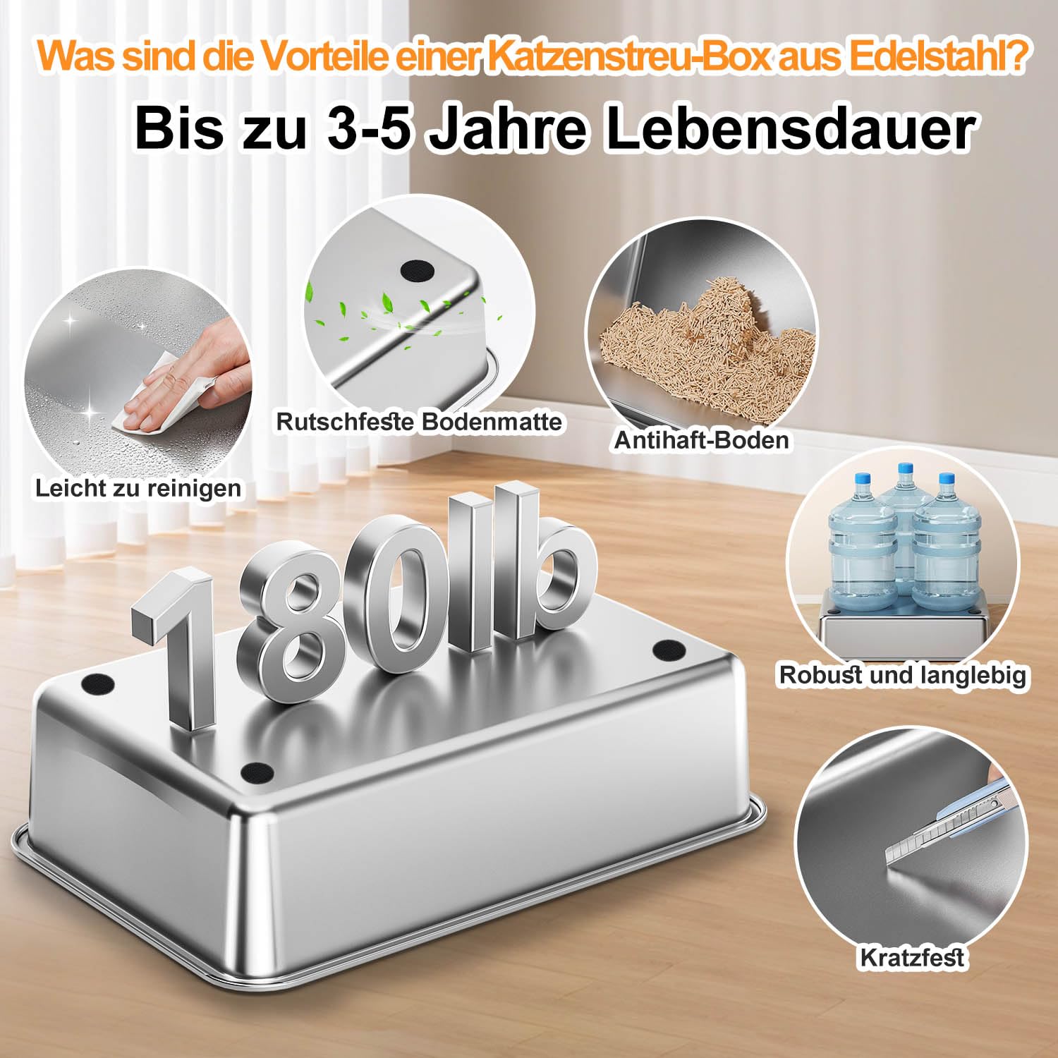 Edelstahl Katzenklo mit Haube, Geschlossene Katzentoilette mit Einstieg vorne & Oben, leicht zu reinigendes Metall Katzenklo für große Katzen - inkl. Katzenstreuschaufel & Matte - Schwarz