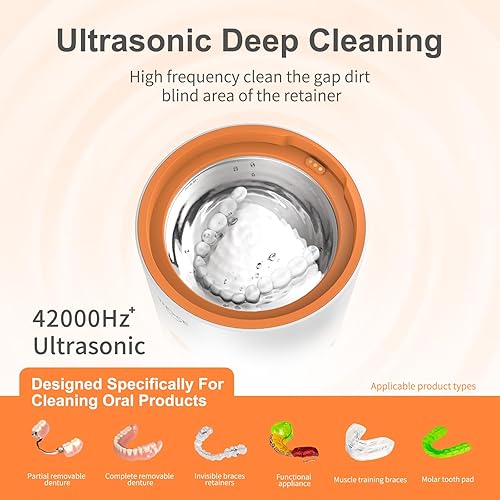 Miniatura 4 de Limpiador ultrasónico de retenedores 9.5 fl oz, limpiador de dentaduras blancas de 36 W para protector bucal, alineador, bandejas blanqueadoras,