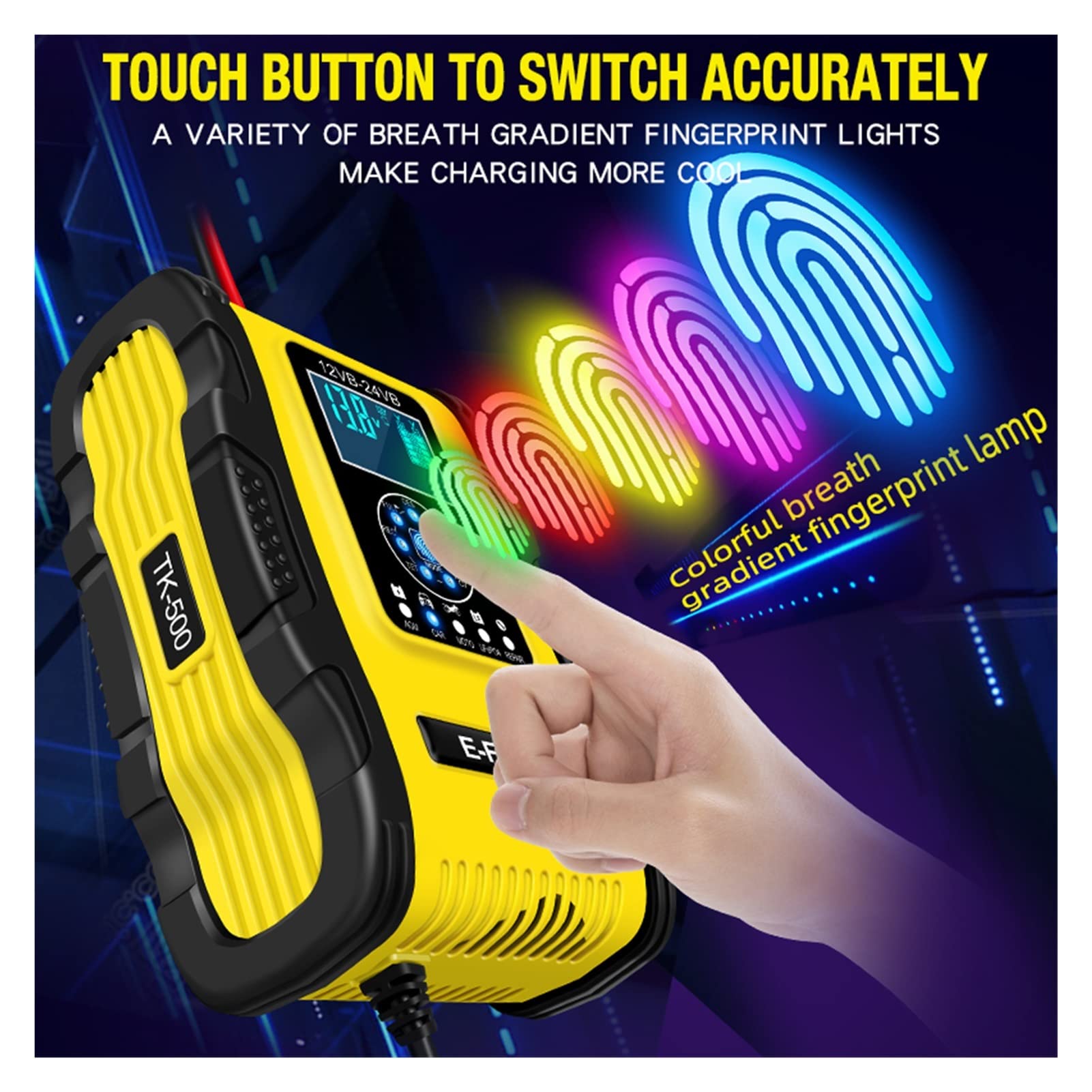 Cargador de batería de coche 1 2V / 24V Cargador de batería for automóviles Protección múltiple totalmente automática, cargadores de reparación de pulsos inteligentes, carga automática de 7 etapas Con
