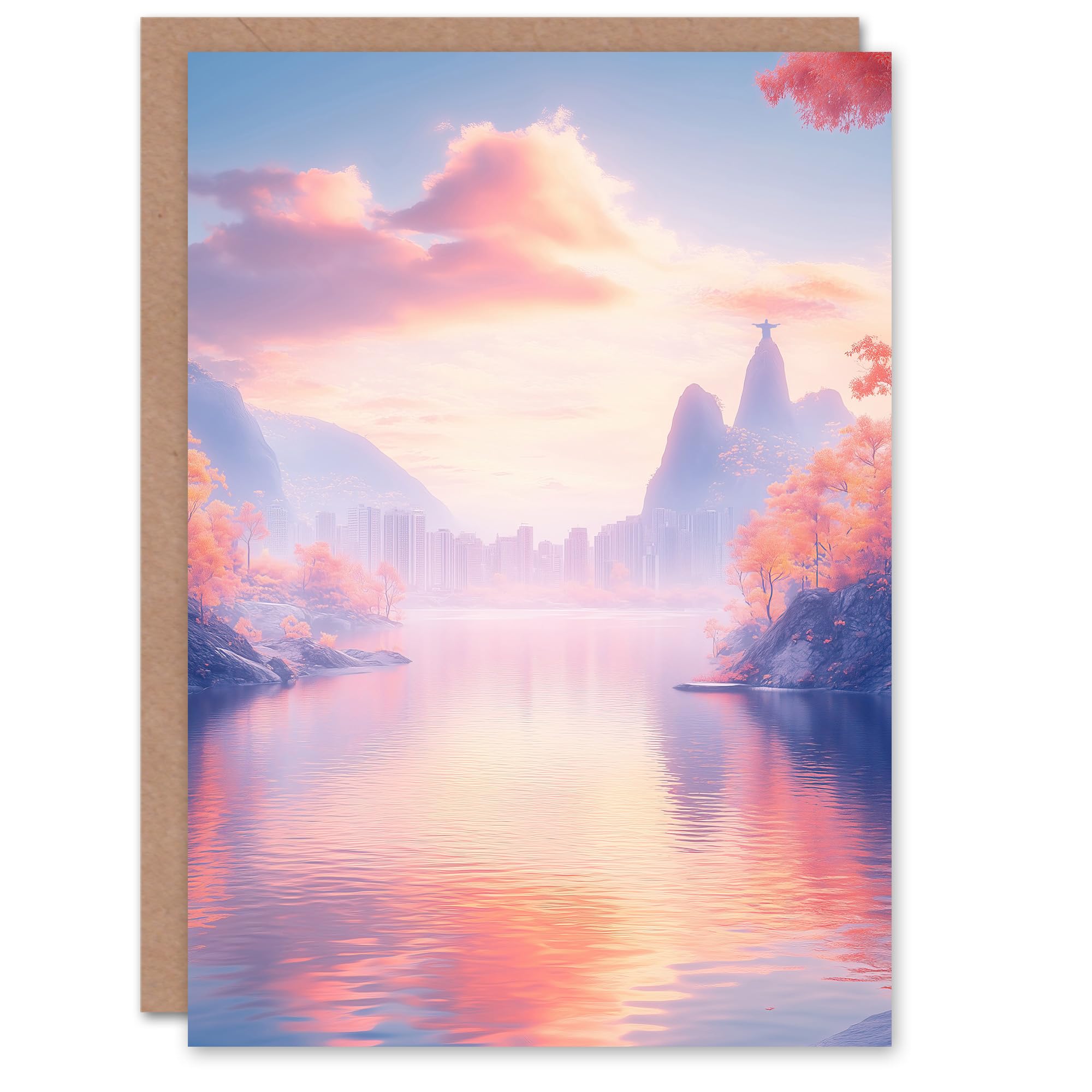 Artery8 Greeting Card Rio De Janeiro Coastal View Fantasy Landscape Blank For Him Or Her Art Farewell Card