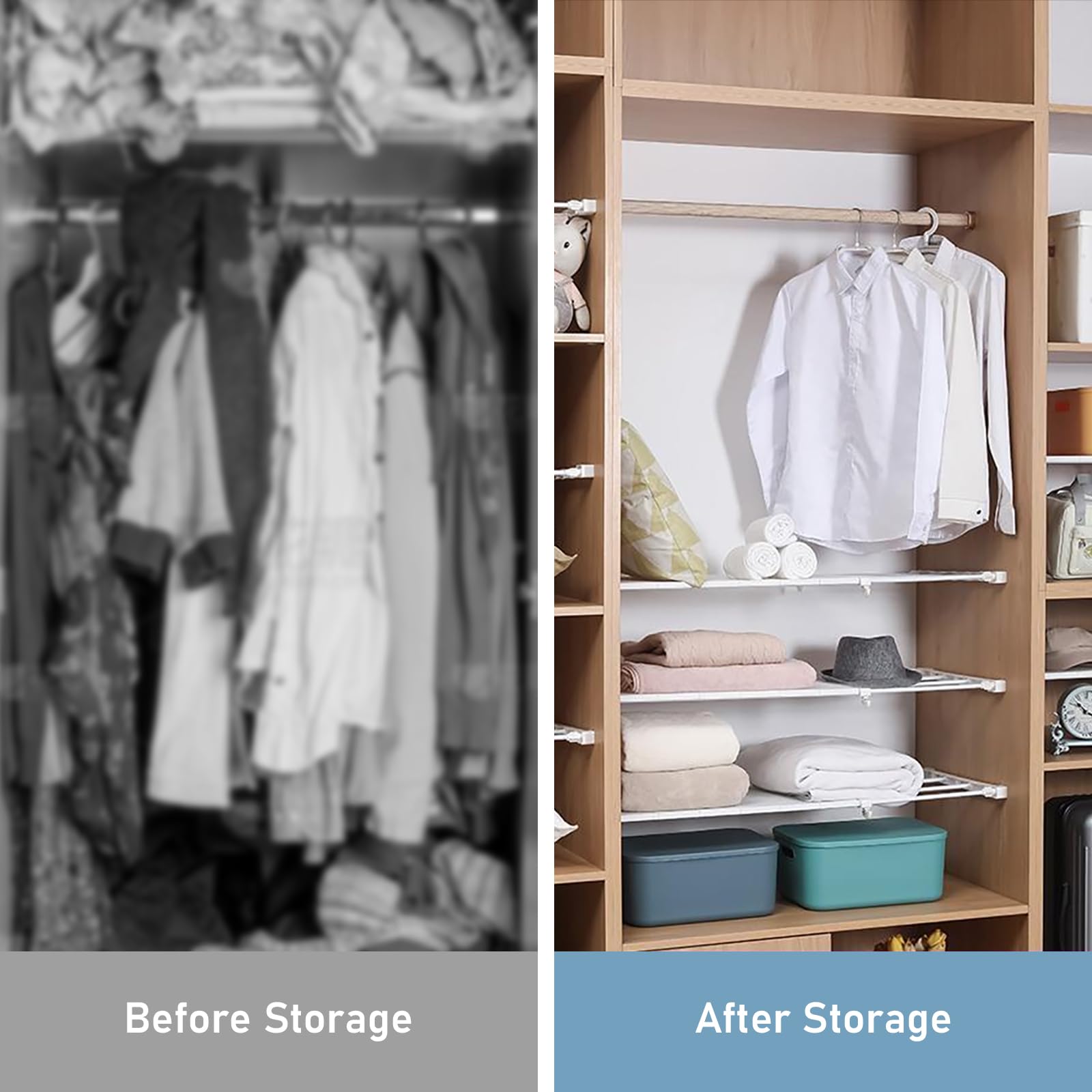 Étagères Réglables pour Armoire, Tablettes Extensibles, Séparateurs Télescopiques sans Clou pour Placard, Armoire, Cuisine, Salle de Bain