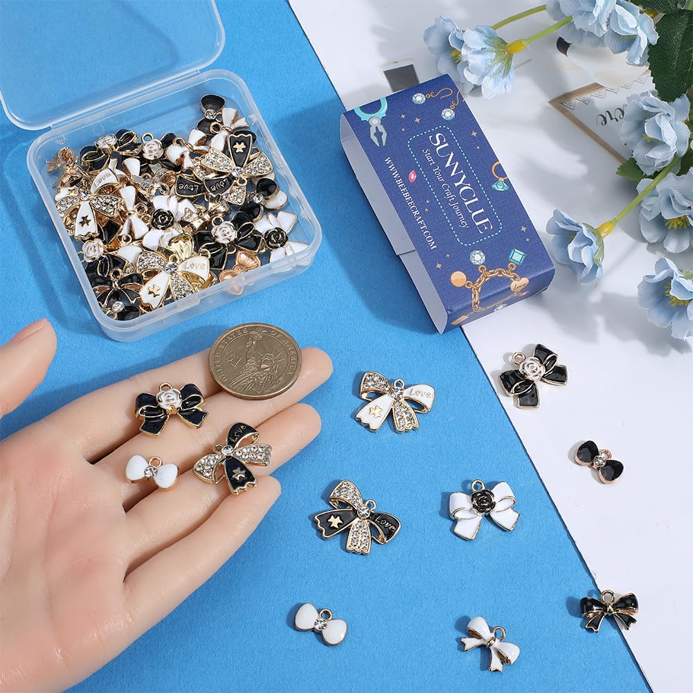 SUNNYCLUE 1 Box 48Pcs 8 Styles Enamel Bow Charm Bowknot Charm Black Alloy Rhinestone Small Bows Charms for Jewellery Making Charms Bracelet Necklace Accessories DIY Crafting Supplies Christmas Women - Image 3
