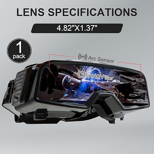 Miniatura 2 de Gafas de soldadura con oscurecimiento automático, área de visión de 4.82 x 1.38 pulgadas, gafas de soldadura para hombres, ensamblables, ajustables,