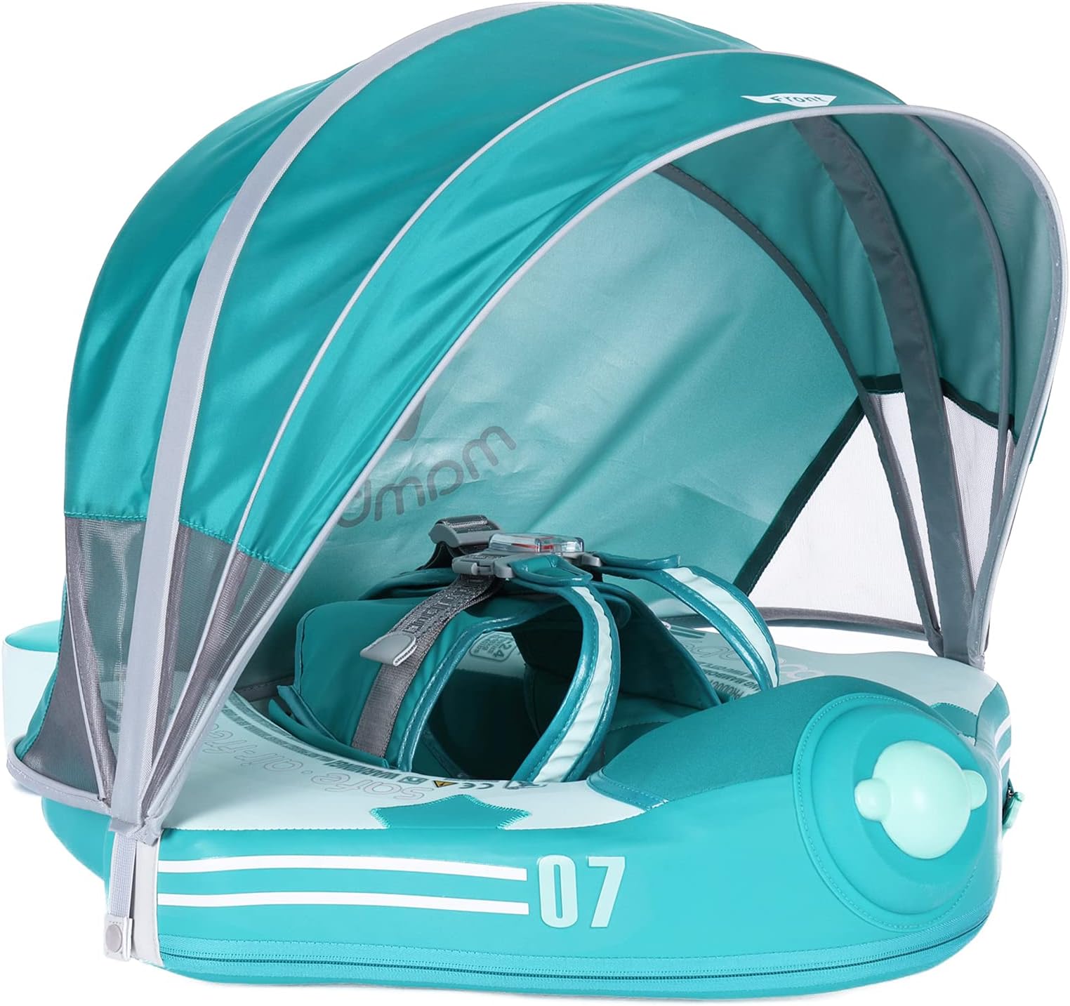 HECCEIMambobaby Baby Pool Swimming Float, Non Inflatable Airplane Baby Float - Baby Swimming Ring with Canopy Training Toy for 3 Months to 4 Years Infant Toddler, Green