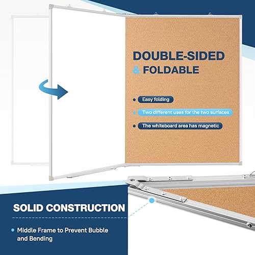 Vista 44 de WALGLASS Combinación de pizarra blanca magnética y tablero de corcho, 36 x 24 pulgadas, combo para escuela, oficina y hogar, pizarra de borrado