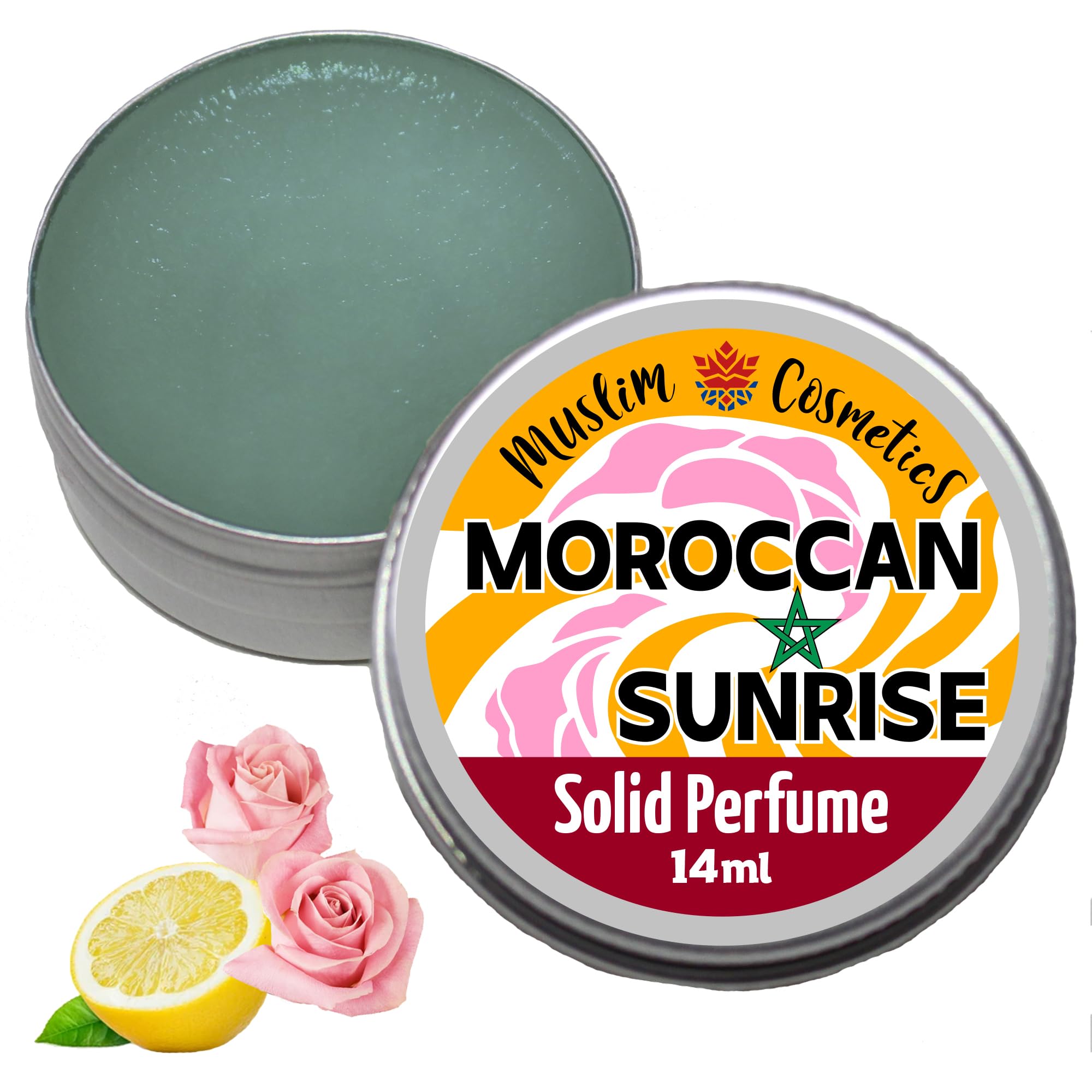 Moroccan Rose SOLID perfume | Real Lemon | Vanilla | Myrrh | Frankincense | Blue Tansy | Halal | Vegan || Made in Canada - Muslim Cosmetics - Moroccan Sunrise 0.5oz / 14ml
