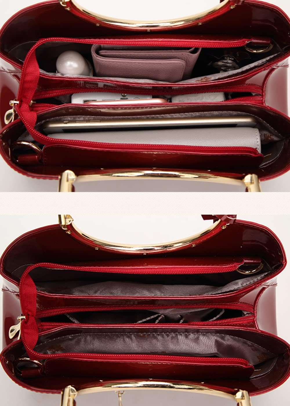 Top-handle Handbags Purse for Women Embroidered Flower Pattern Patent PU Tote Shoulder Bag Satchel