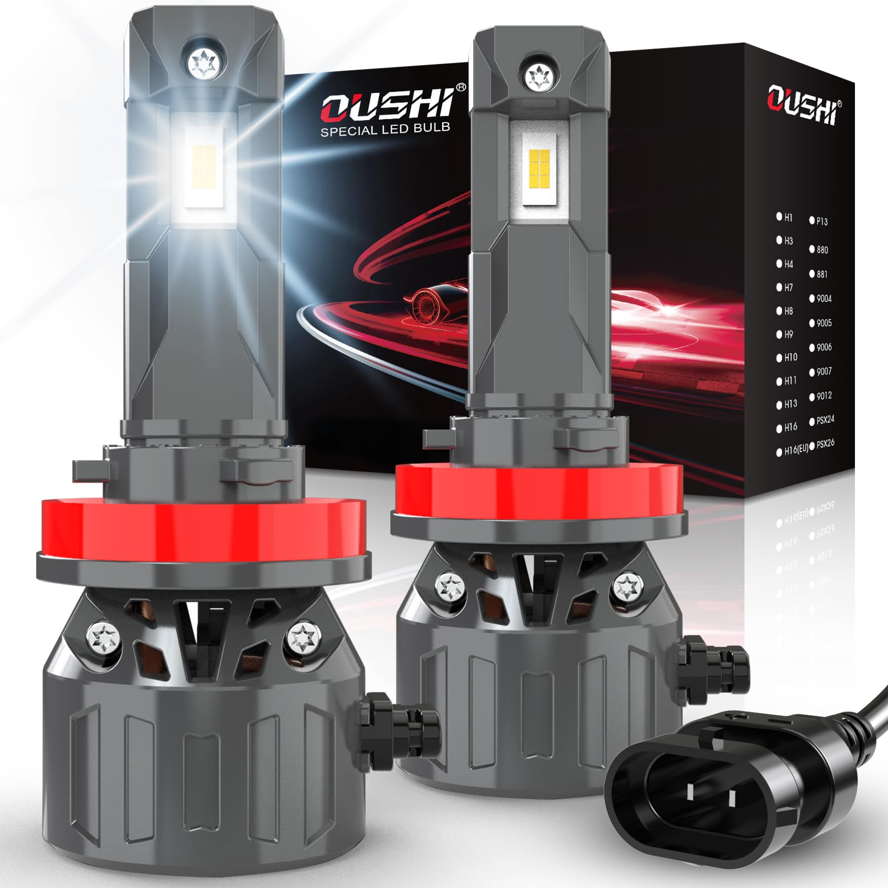 OUSHI Żarówka H11 LED 120W 32000LM, 800% Super Jasność 6000K Xenon Biały H8 Plug and Play Mini Rozmiar 1:1 Wysoka Żarówka LED H11 H9 H8, 2 szt