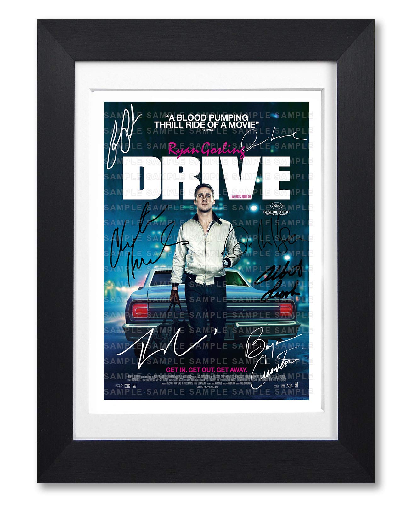Mounted Gifts A4 Black Framed & Mounted Drive Cast Signed A4 Poster Photo Print Framed Autograph Gift Movie Film Ryan Gosling (A4 Black Framed & Mounted)