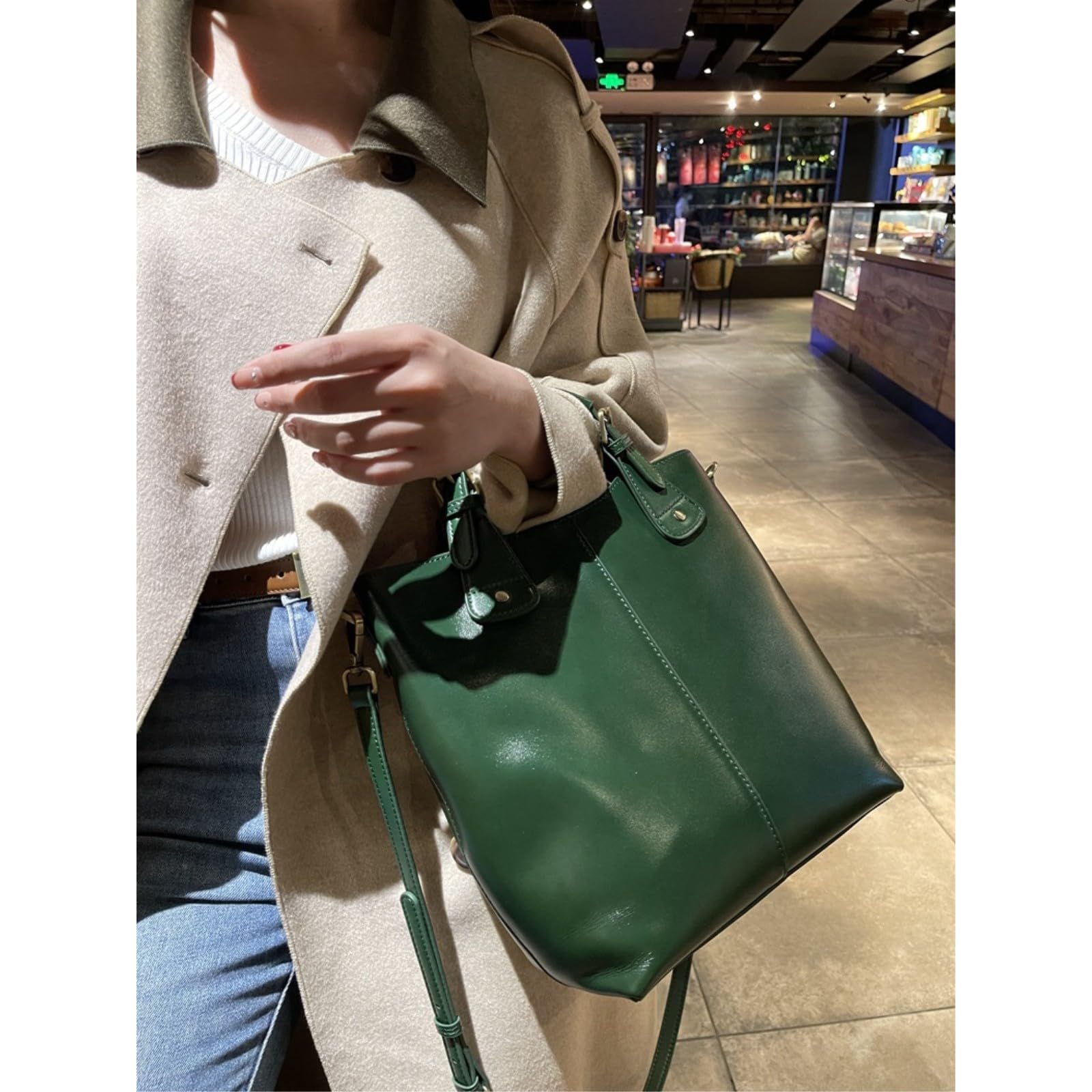 HJDMO Borsa a secchiello in vera pelle per le donne borsa a secchiello con chiusura a cerniera borsa a tracolla con tasche multiple borsa quotidiana per street style nero