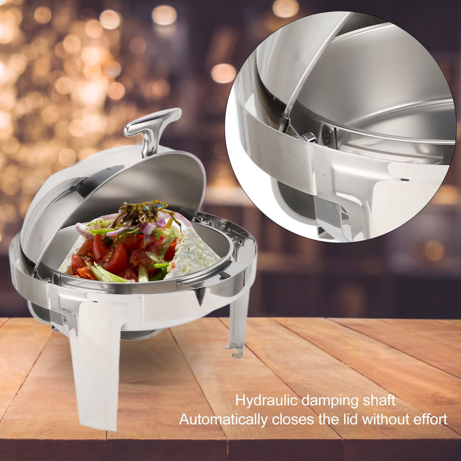 Cocoarm Chafing Dish Buffet Set Acero Inoxidable Buffet Chafer 6L Redondo con Tapa de Vidrio Visible Calentamiento de Alcohol Tapa Abatible de 90 Grados para Buffets Catering Fiestas Hotel Brunch (1