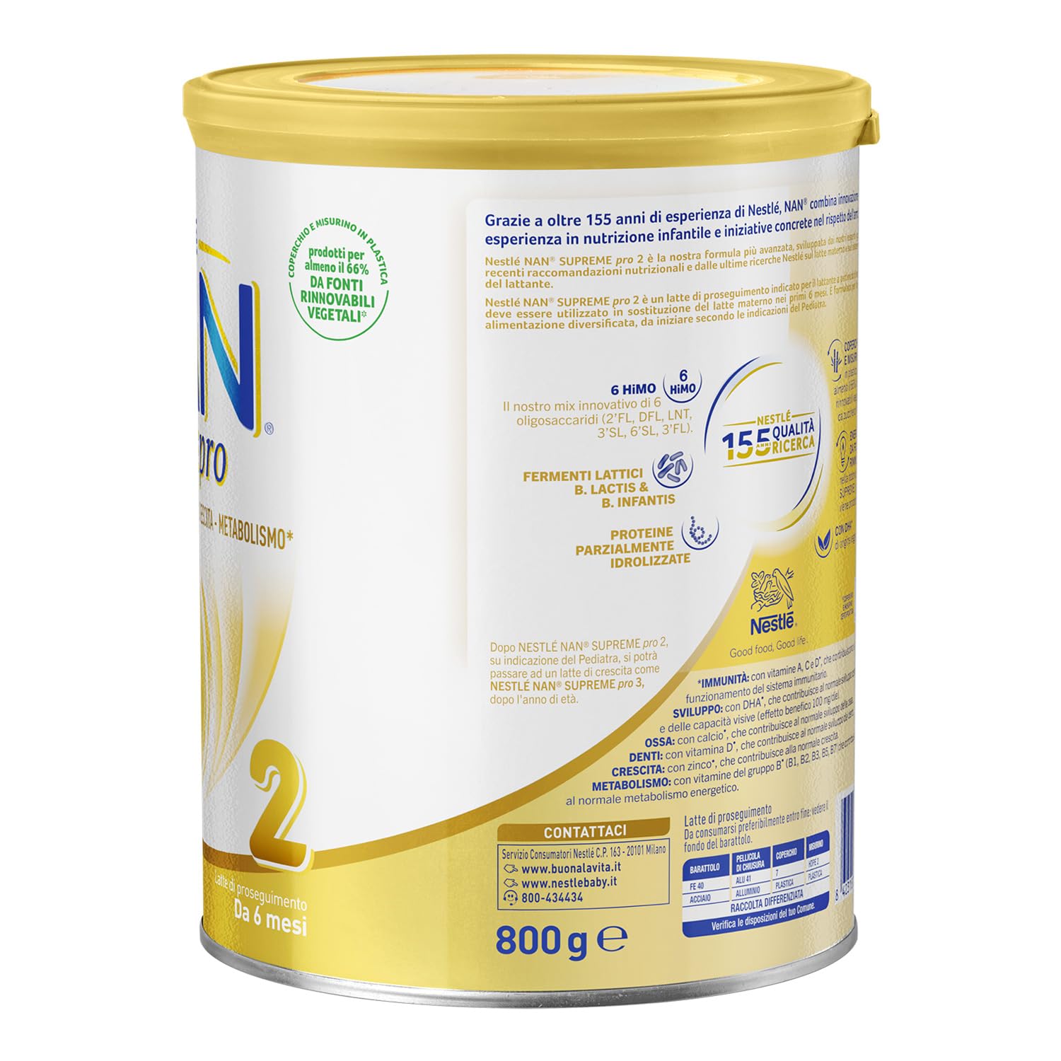 NESTLÉ NAN SUPREMEpro 2 Latte di Proseguimento Polvere da 6 mesi, Latta 800g