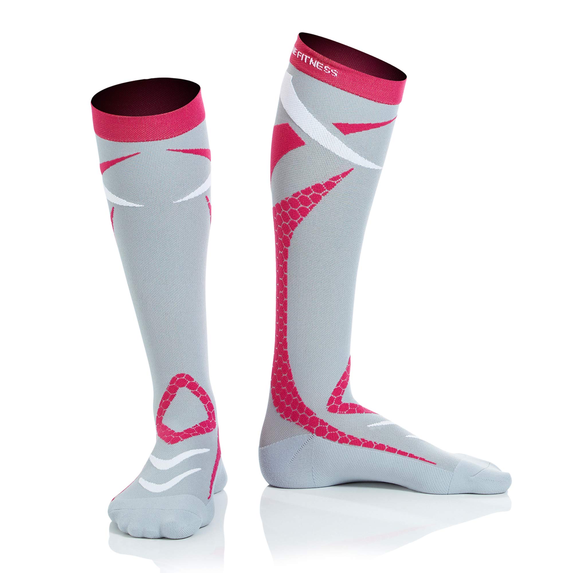 (Men's S Women's M, Pink Bolt (Pink & Grey)) - Active Fit Compression Socks (Men & Women) - Premium Graduated Athletic Fit For Running, Cycling, Nurses, Flight Travel, Maternity And For Stamina & R...