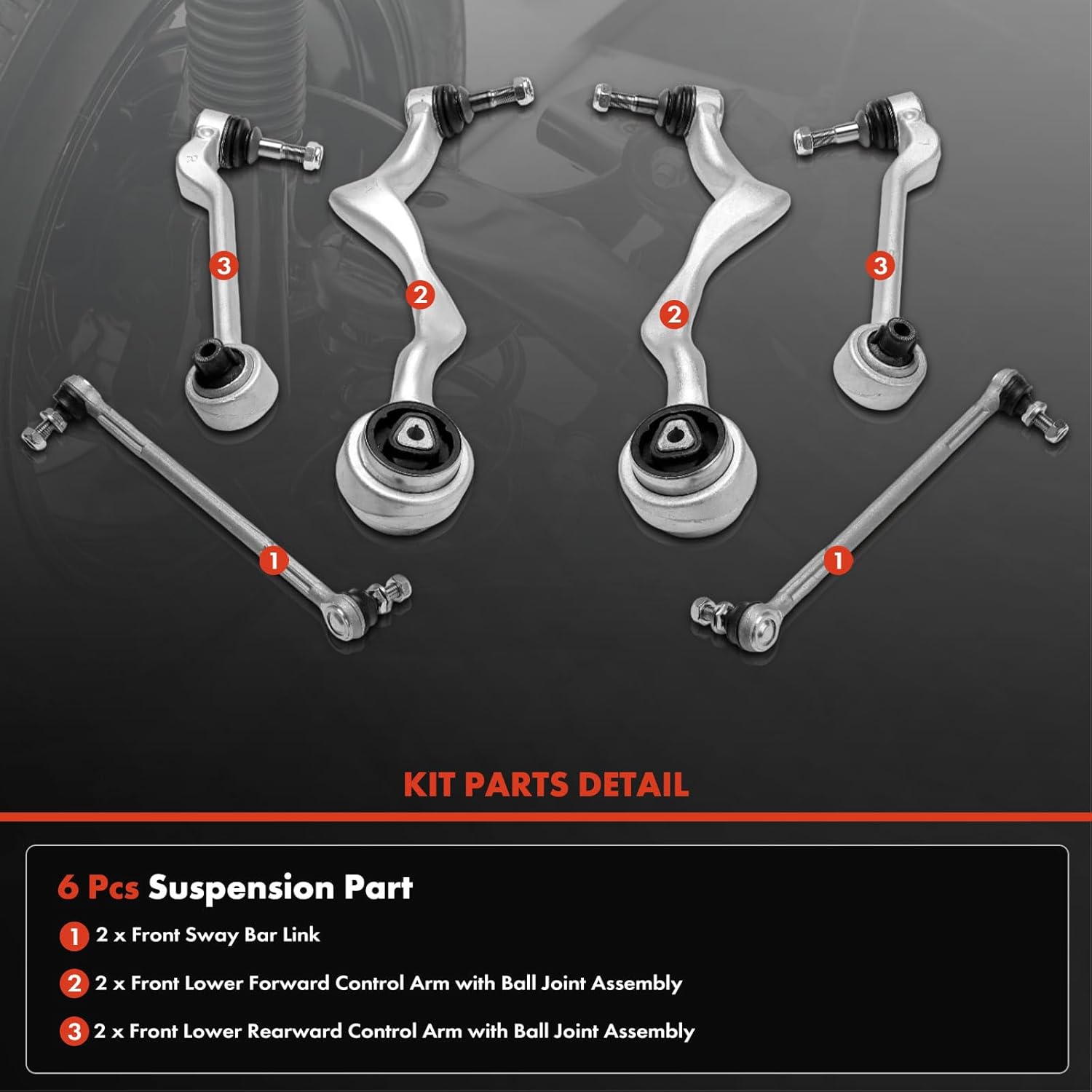 A-Premium Set of 6, Front Lower Control Arm, Sway Bar Link, Compatible with BMW 325i 2006, 328i 2007-2013, 330i 2006, 335d 2009-2011, 335i 2007-2013, 335is 2011-2013, X1 2013-2015, 128i/135i 2008-2013