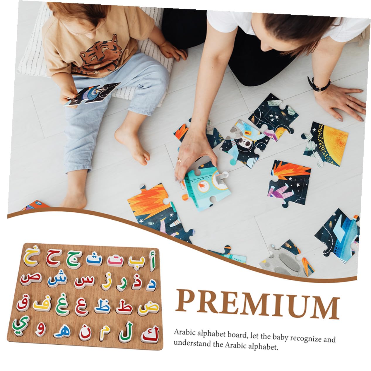 Puzzle in Legno 2 Set, Gioco Educativo per Bambini | Alfabeto Orientale, Presa Semplice e Bordi Lisci, Adatto a Scuola e Insegnamento Domestico