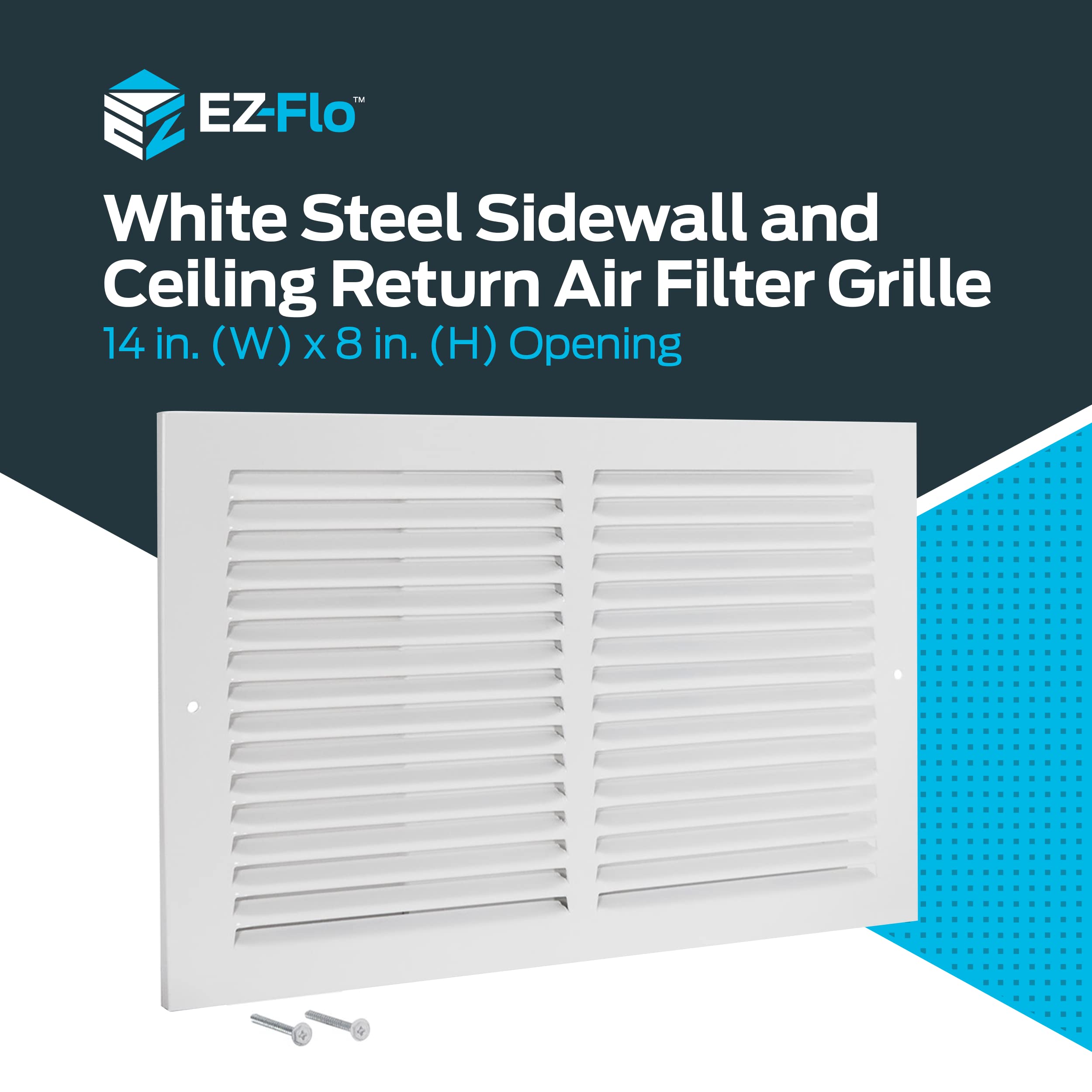 EZ-FLO 61643 (H), White Steel Sidewall and Ceiling Return Air Filter Grille, 14 inch (W) x 8 inch (L), 14" x 8"