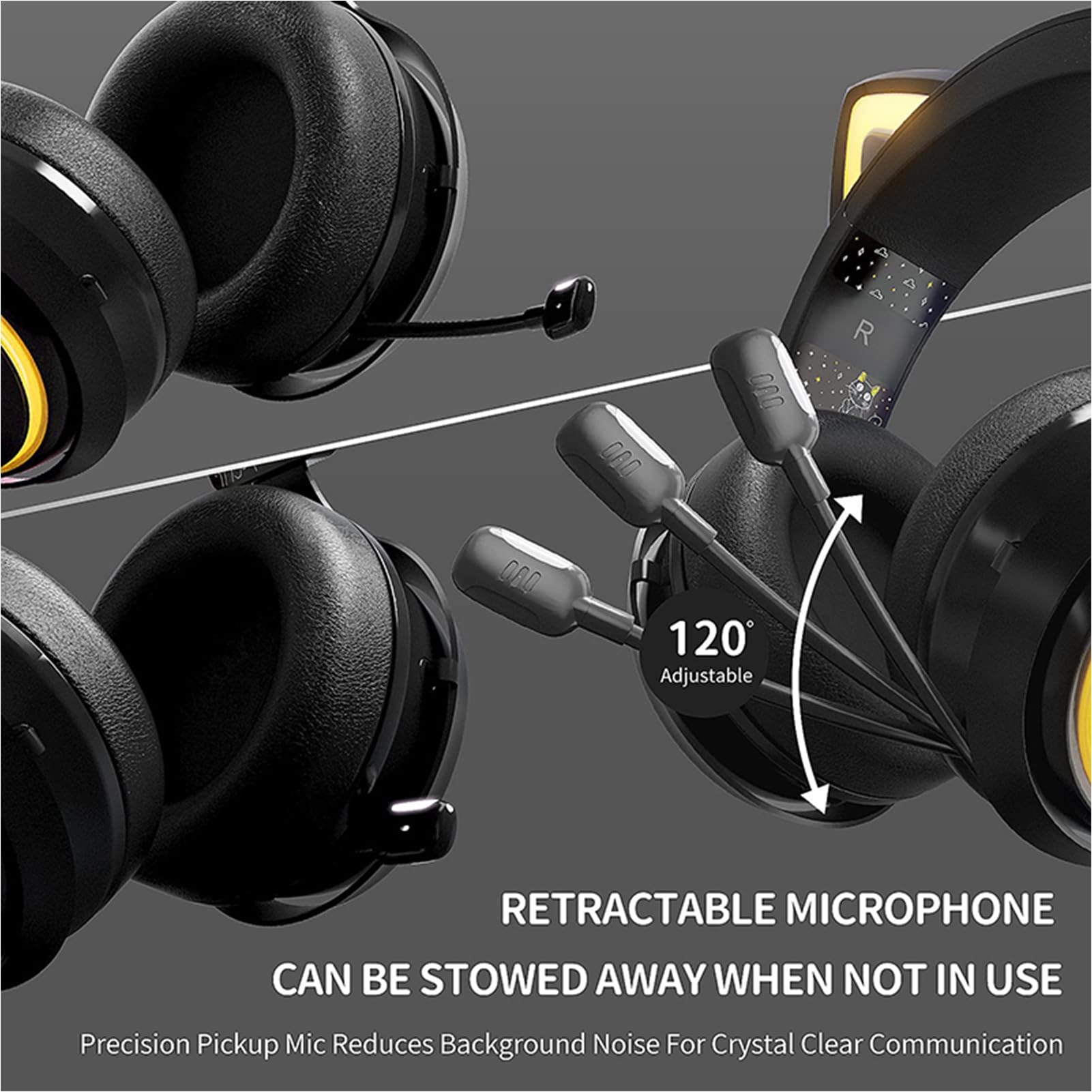 Yunseity Drahtlose -Kopfhörer, 3,5 Mm Abnehmbares Kabel, Kabellose Kopfhörer mit 3D-Surround-Sound, 1500 MAh, Einziehbares Mikrofon für PC-Musik (#1)