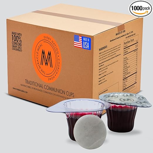 The Miracle Meal Pre-filled Communion Cups and Wafer Set - Box of 1000 - with 100% Trusted Concord Grape Juice & Wafer - Made in the USA - Premium Quality Guaranteed