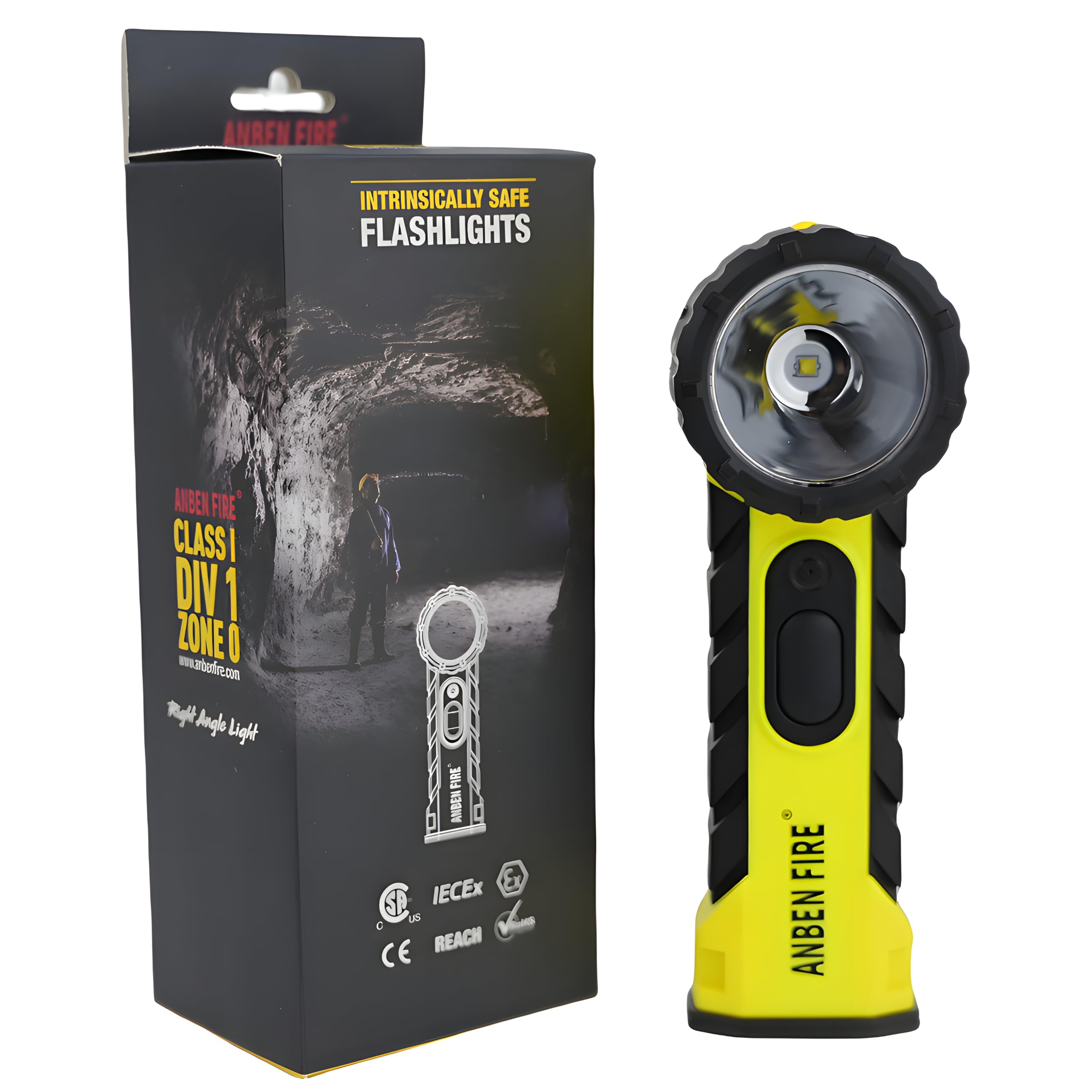 Fire And Rescue Tools Black With Yellow Accents Anben Sf-14 Atex Professional Intrinsically Safe Zone 0 Led Right-Angle Torch, Cree Xp-G2, 350 Lumens, Polycarbonate, 288M Beam
