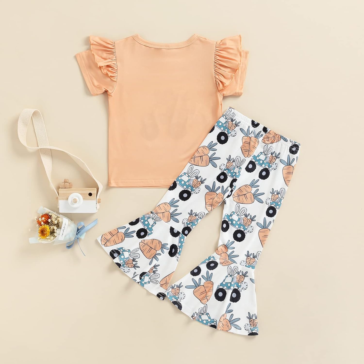 Kids Toddler Baby Girl Easter Outfits Short Sleeve Shirts Bunny T-shirt with Flare Pants 2Pcs Spring Summer Clothes Set - Image 7