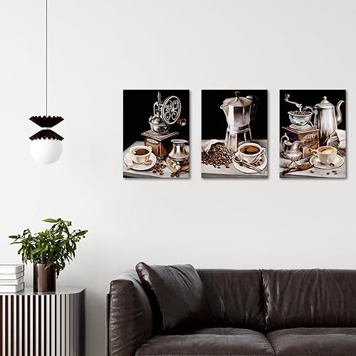 Miniatura 2 de iHAPPYWALL 3 piezas de lienzo de café para pared, diseño vintage de grano de café, la comida, impresión en lienzo para cocina rústica, comedor,