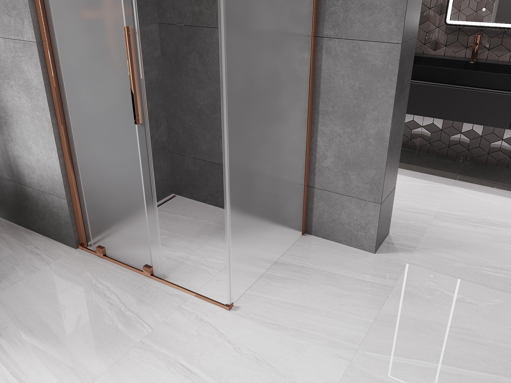 Mexen - Velar Box doccia allungabile 90 x 120 cm, gelo, oro rosa