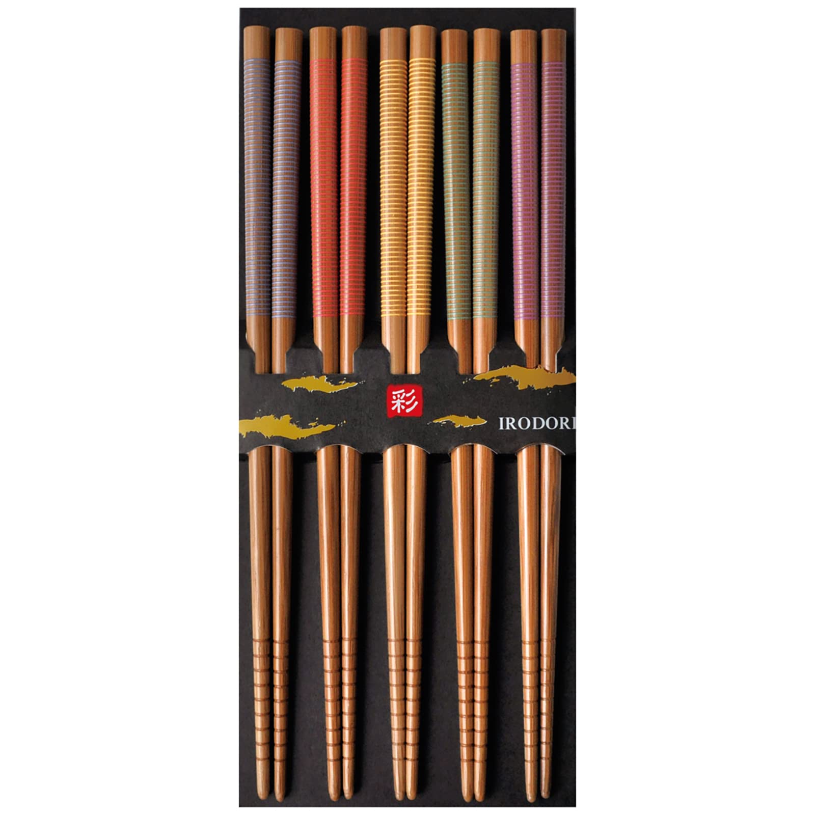 Wakasa Lacquer Bamboo Chopsticks Set of 5 Melody Non-Slip 8.9in Japan Made