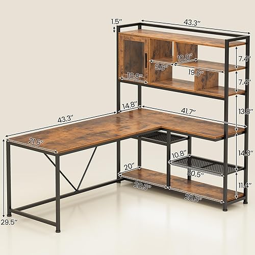 Miniatura 7 de SEDETA Escritorio para computadora en forma de L, escritorio de oficina de 58 pulgadas con luz LED y estantería, escritorio de esquina en forma de L