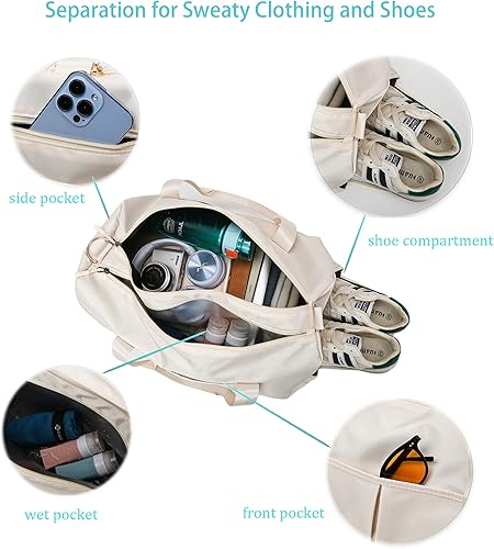 Miniatura 3 de Bolsa de gimnasio para mujer con separación para húmedo y seco, almacenamiento de zapatos, bolsa de viaje impermeable para gimnasio, natación, yoga,