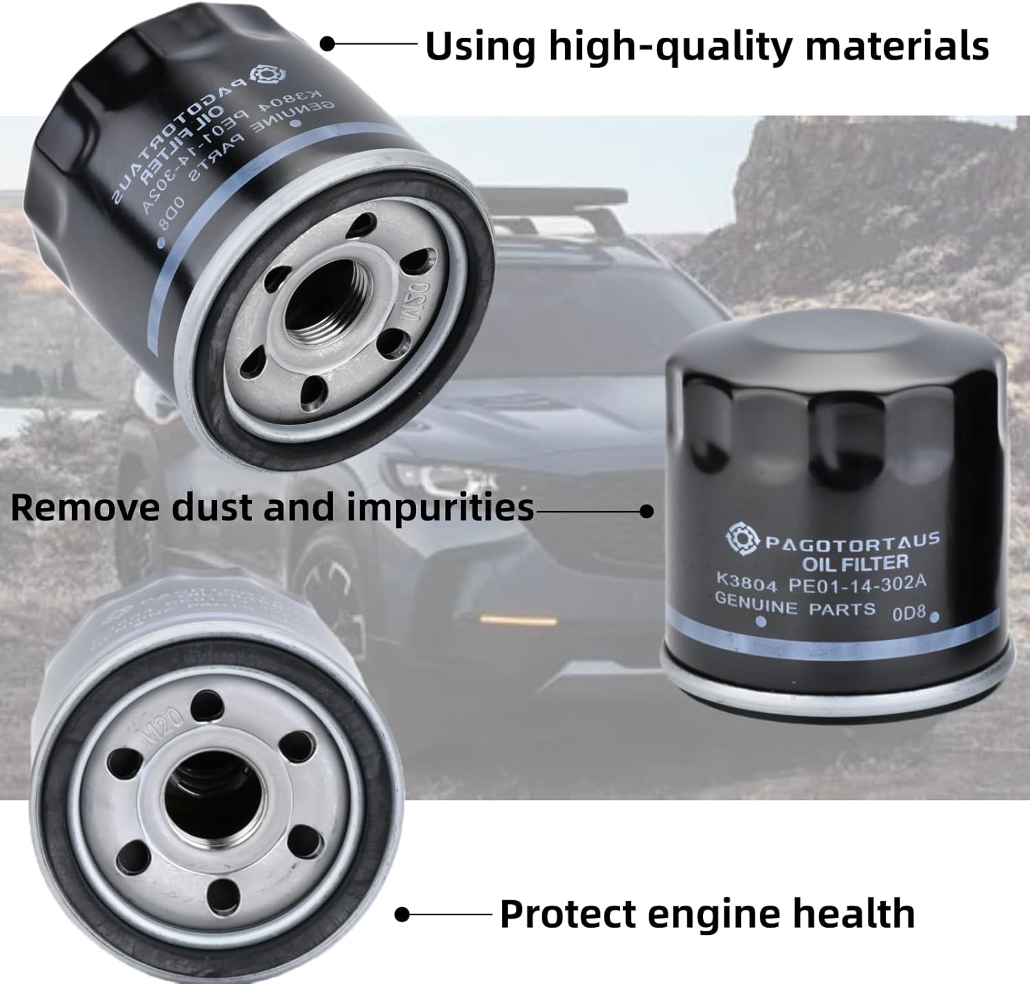 PE01-14-302A Engine Oil Filters Fits for Mazda 2 3 6 CX-3 CX-30 CX-5 CX-50 MX-5 with Drain Plug Washers Replaces W 6018 Wix 57002 B1400 6PCS