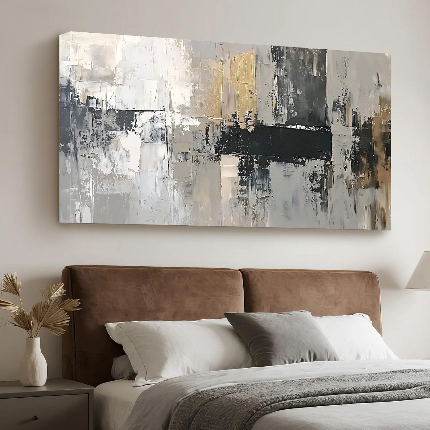Iallbin Abstract Canvas Wall Art, Large Wall Art for Living Room, for Wall Modern Paintings Wall Decor Living Room (Abstract, Gray, 48L x 24W)