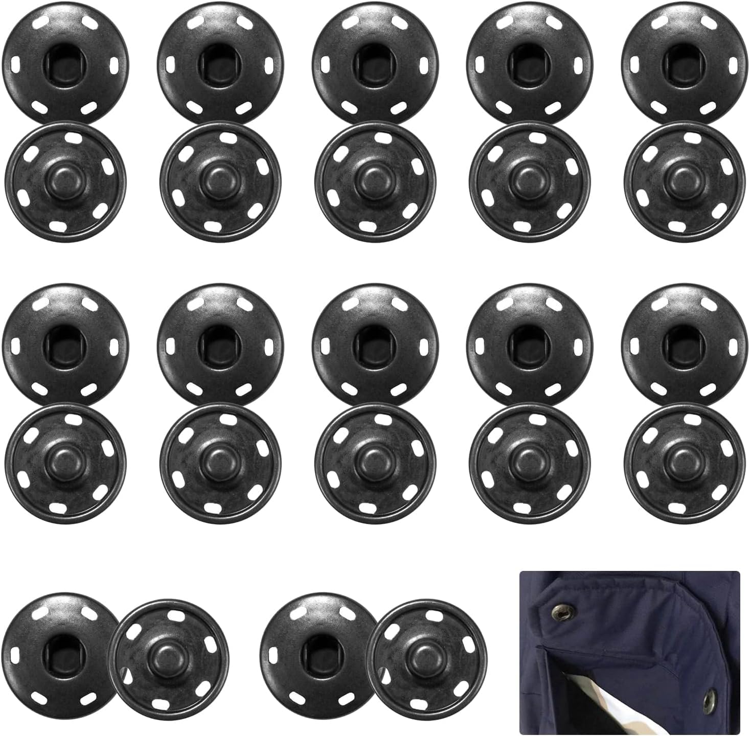 12 Pairs Large Press Studs,Black Press Studs,Durable Press-Poppers Snap Fasteners Accessories Metal Clothing Snaps Button Fastener Replacement Suitable for Clothes,Shirts,Jacket,School Uniforms (21mm)