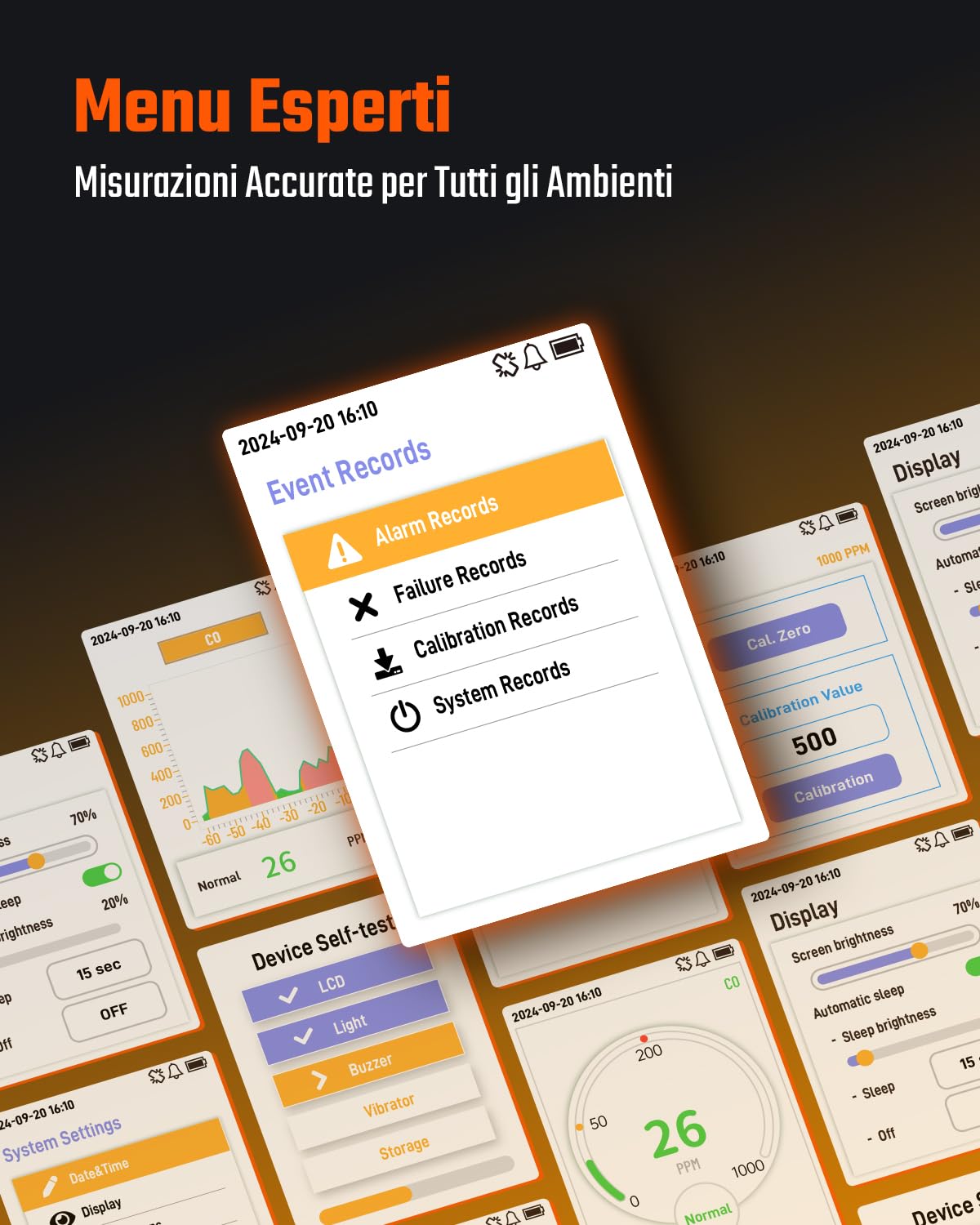 TOPTES CT-580 Rilevatore di monossido di carbonio, rilevatore di CO ricaricabile con allarmi a vibrazione, visivi e acustici, allarme CO portatile, 0-1000PPM per casa, auto, campeggio e viaggi
