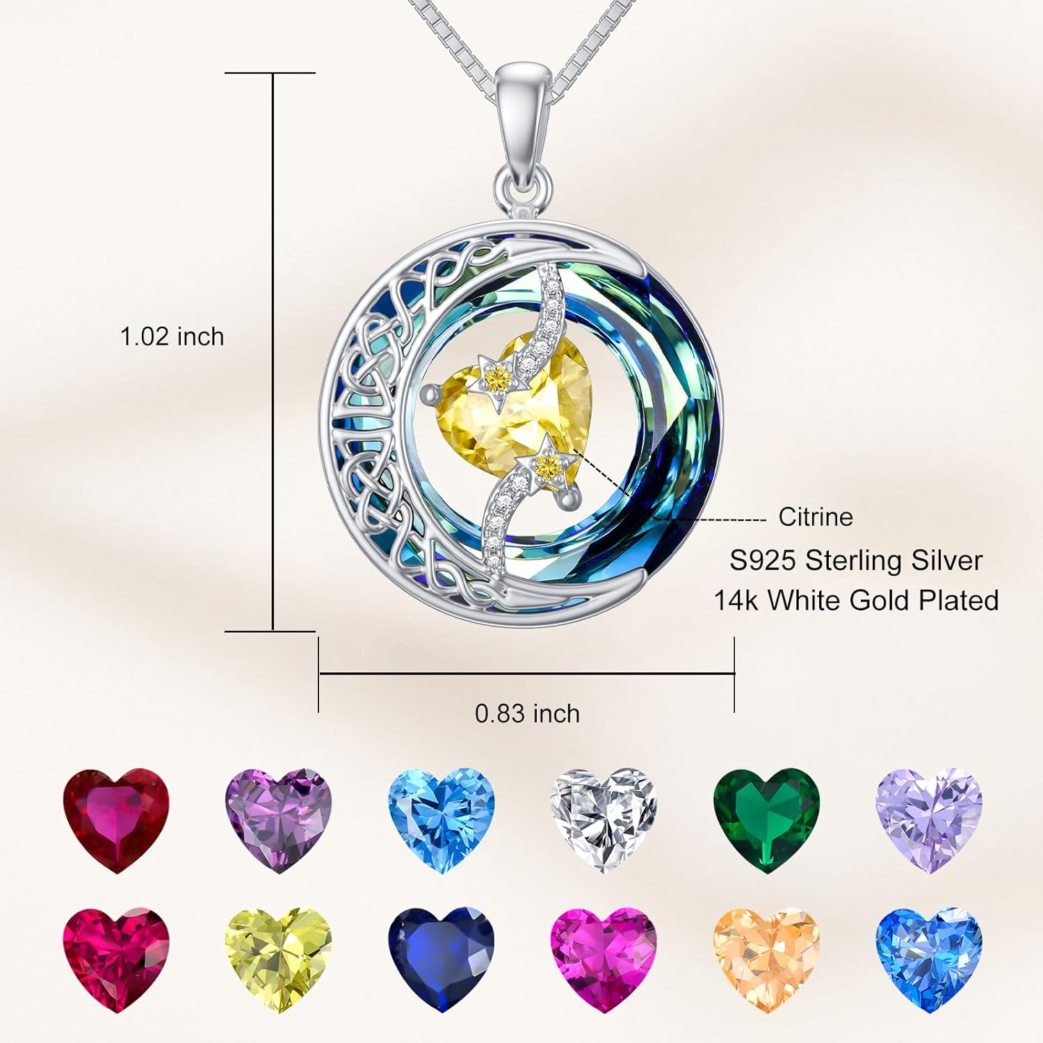 TOUPOP Birthstone Necklace 925 Sterling Silver Moon and Star Pendant with Blue Crystal Celtic Moon Jewelry Anniversary Birthday Gifts for Women Mom Wife Her - Image 6