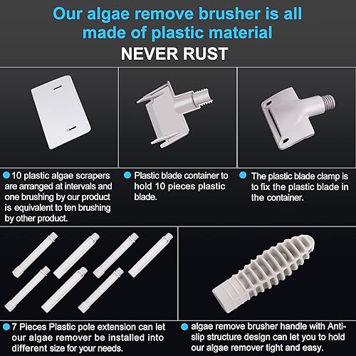 Miniatura 4 de Limpiador de agua salada para acuario, raspador de peceras, herramientas de limpieza de 17.7-48 pulgadas de largo para limpiar acrílico o vidrio