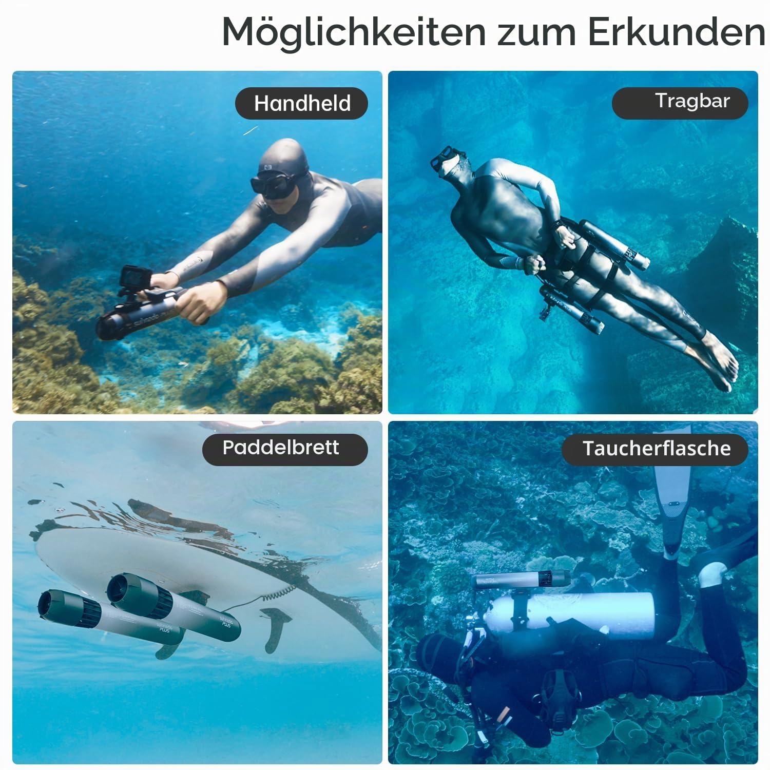 Waydoo Subnado Plus Unterwasser-Scooter, 800 W Motorleistung und 144 W Akku, 60 Minuten maximale Laufzeit, leichter und tragbarer Seescooter mit bidirektionalem Schnellladen zum Schnorcheln und