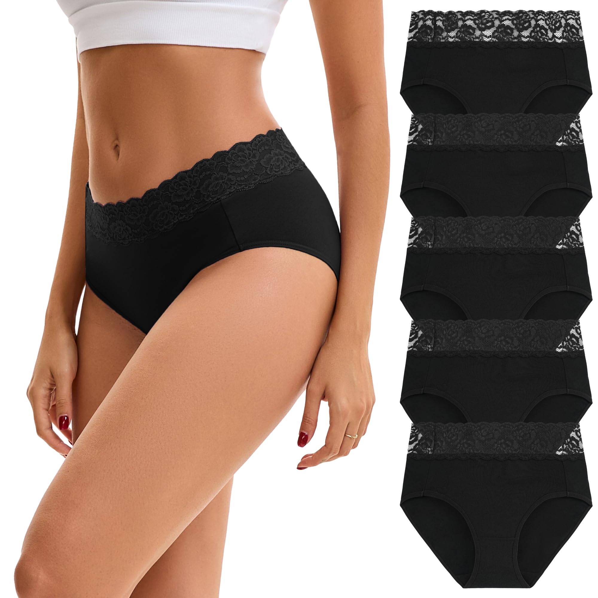INNERSY Womens Cotton Underwear Lace Bikini Hipster Panties for Women High Waisted Ladies Briefs 5 Pack