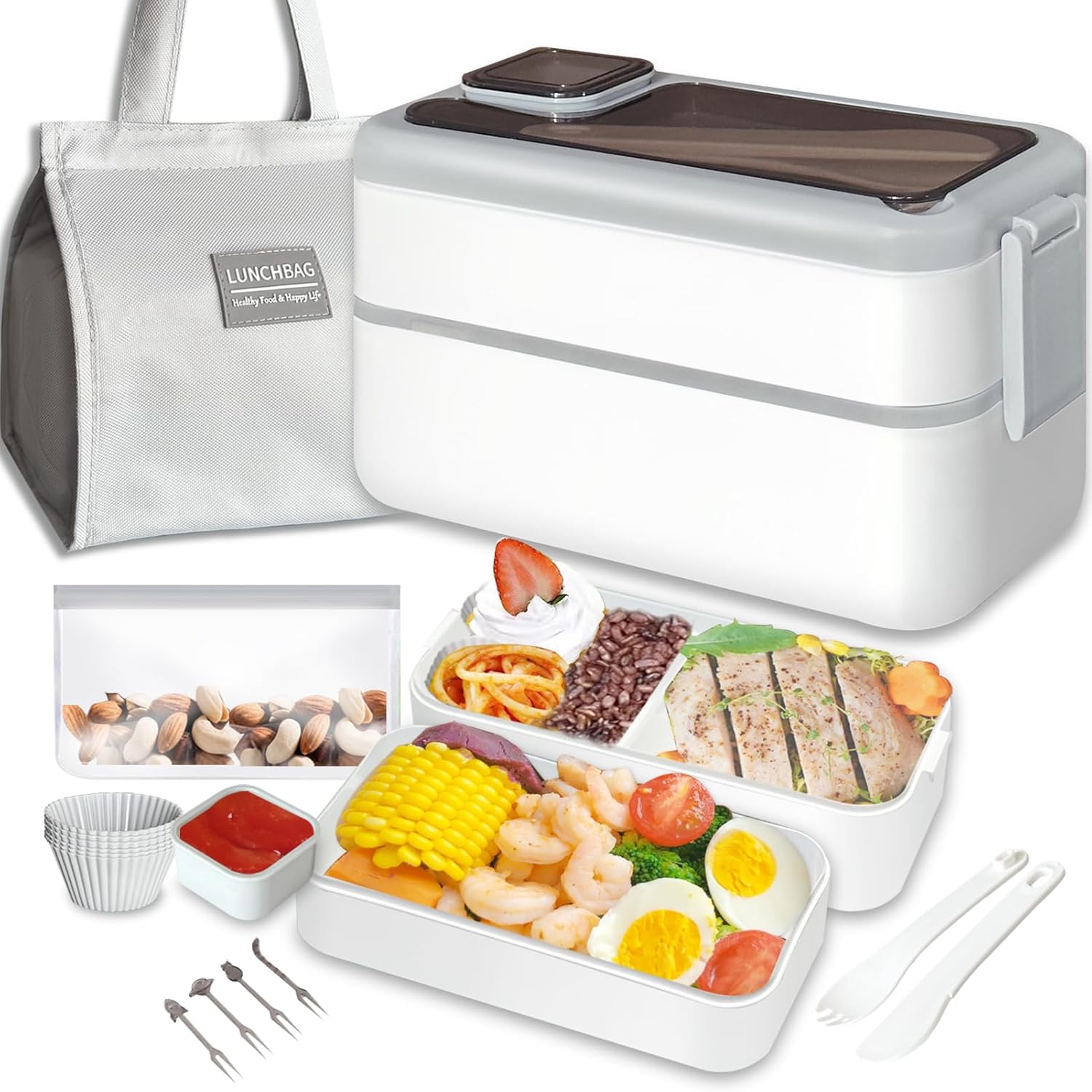 Haberiya Bento Lunch Box 1600ml Stackable Lunch Container for Adult Women School Kids with